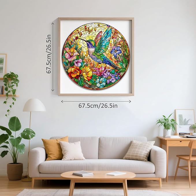 Round Hummingbird Puzzles for Adults 1000 Pieces, Beautiful Bird Flower Jigsaw Puzzles 1000 Pieces for Adults, Fun Puzzles with Letters On Back, Challenging Game Toys (26.5 * 26.5in)