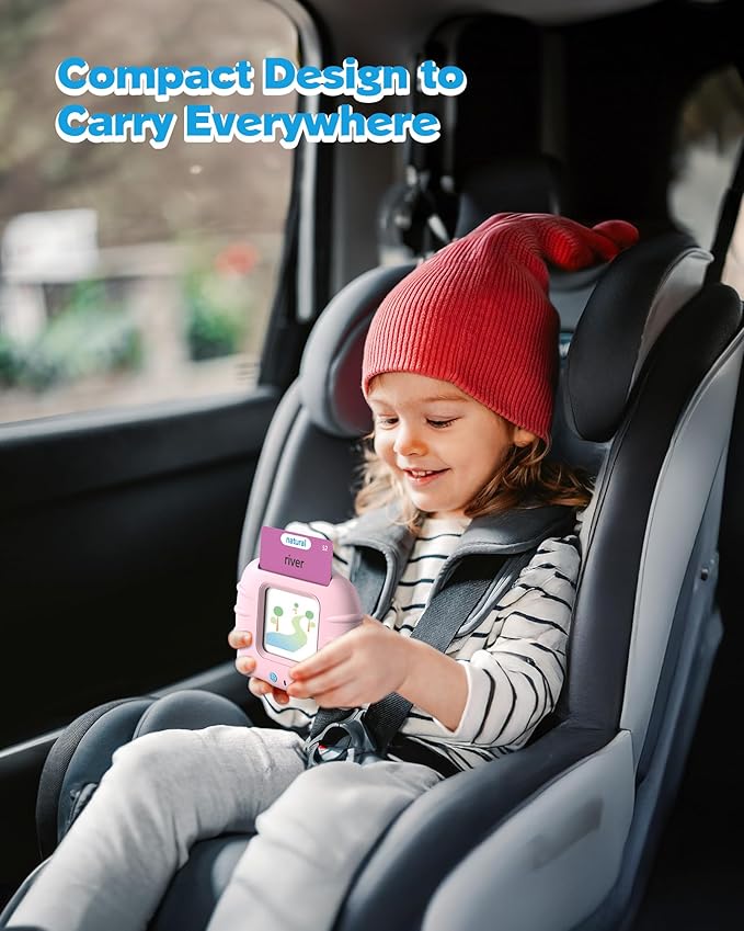Airbition Talking Flash Cards for Toddlers 1 2 3 4 Year Olds, Montessori Language Learning with 224 Words, Pocket Speech Therapy Playthings, Children's Sensory Educational Device, Pink