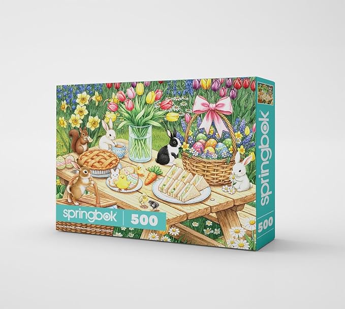 Springbok Easter Picnic 500 Piece Jigsaw Puzzle for Adults – Poster Now Included - Spring and Floral – Unique Cut Pieces – Made in USA