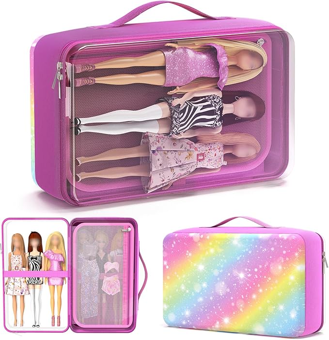 Carrying Case Compatible with Barbie Dolls 12-Inch,Case to Hold Dolls and Clothes, Much Pocket for Doll’s Clothes, Accessories, Fits 6 Dolls & Accessories,Bag Only(6-Transparency Sky)