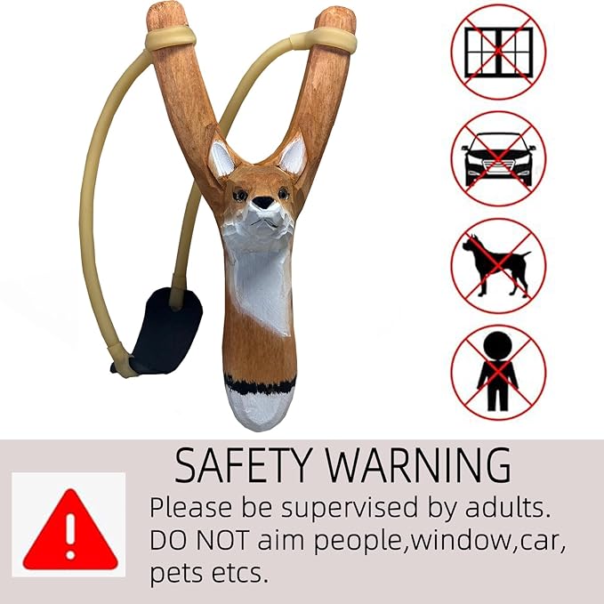 LANJAY Handmade Solid Slingshot with Personalized Carvings, Clay Balls & Pompoms, for Indoor/Outdoor Games, Hunting, Suitable for Adults & Kids