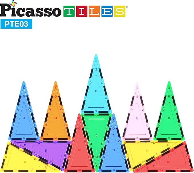 PicassoTiles 12pcs Magnetic Building Block Set Isosceles Triangle Magnet Tiles Construction Toy STEM Learning Kit Educational Playboard Prek Pretend Play Stacking Blocks Child Brain Development PTE03