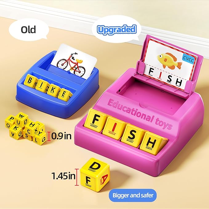 Montessori Matching Letter Game for Kids Ages 3-8 | Educational Learning Spelling Toys with Storage Function | Christmas Birthday Gifts for 3 4 5 6 Year Old Boys & Girls | Larger Pink (50% Bigger)