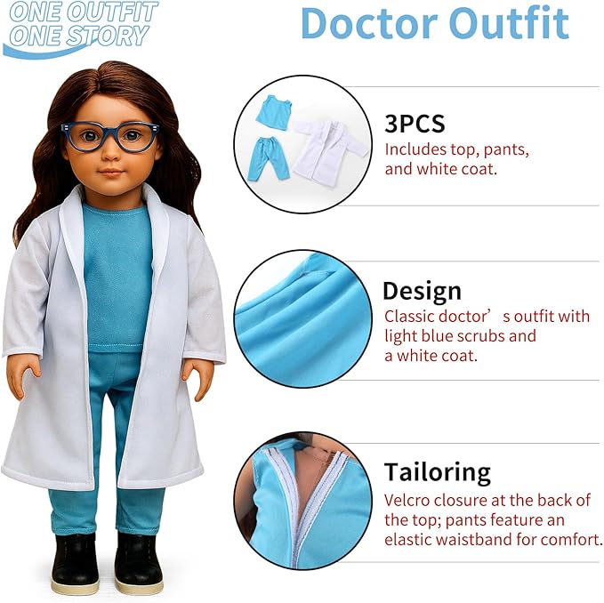 20 Pcs Doll Clothes & Accessories for 18 Inch Dolls – Educational Role Play Gift Set for Girls with 5 Themed Outfits (Graduate, Doctor, Santa, Soccer Player, Flight Attendant), 2 Puppies & 3 Headbands