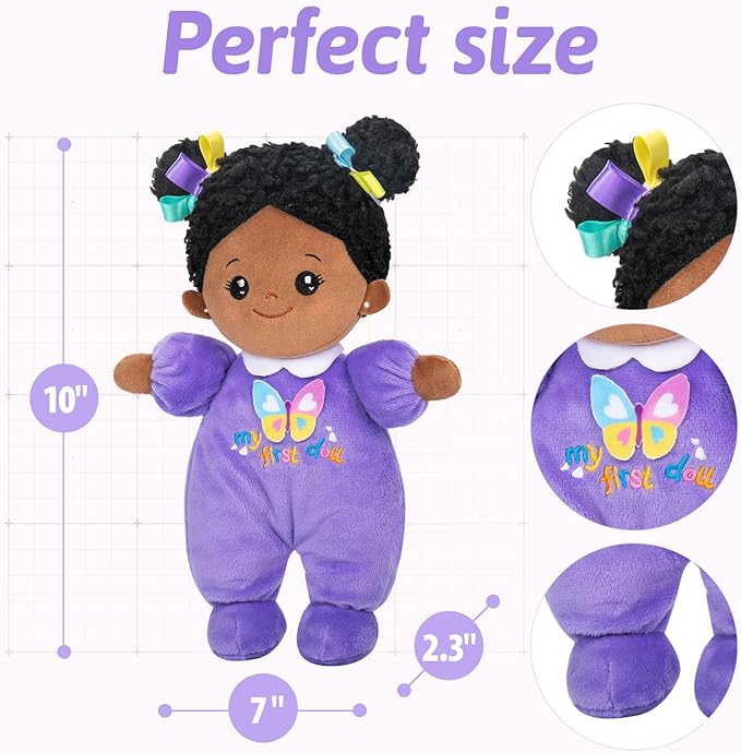 OUOZZZ 10" Black Baby Doll for 1 Year Old Girl Gifts - First African American Baby Dolls for Toddler Girl Toys Birthday Gift & 1 Year Old Toys