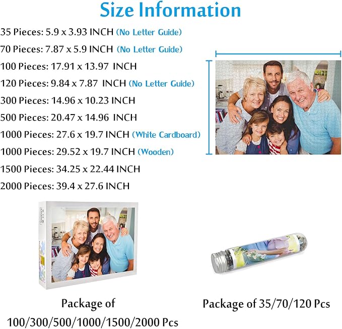 Custom Puzzle Personalized Puzzle 35/70/100/120/300/500/1000/1500/2000 Pieces Customized Puzzles from Photos for Lover Couple Family Friends Pets Dog Cat Picture Puzzles Birthday