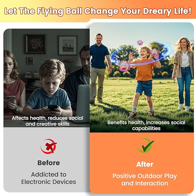 Flying Orb Ball Toy, 2026 Upgrade Hand Controlled Hover Ball with LED Lights, 360° Rotating Boomerang Globe Cool Mini Drone, Ideal Birthday&Christmas Gift for Boys Girls-Bright Red