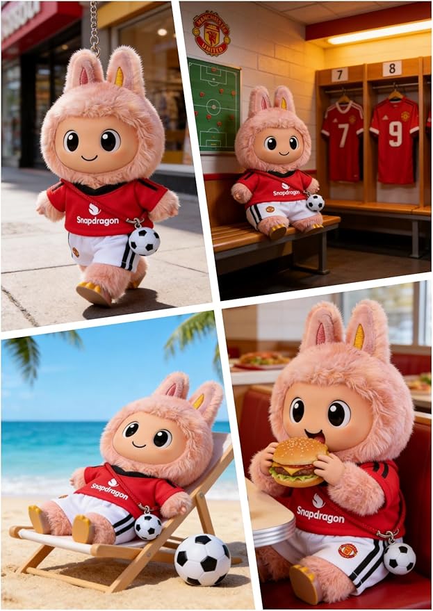 Clothes for LABUBU 17cm Doll, Sports-Themed Football 3-Piece Set, Dolls Clothing Accessories ( No Dolls ) (Football - Red and White)