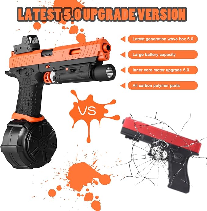 Electric Gel Toys New X5, Full Auto Splat-Blaster Includes Drum and Goggles for Outdoor Team Game, X2 Upgrade Version for Ages 14+,Orange
