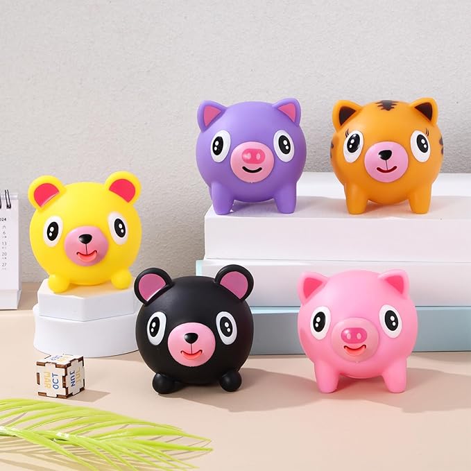 Toyvian 5Pcs Stress Squeeze Toys Pig Shape with Tongue Out for Kids Adults Cute Decompression Animal Balls for Office Home Party Relaxation