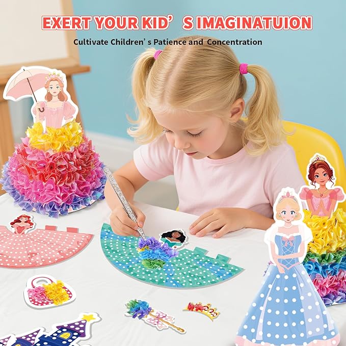 RAJRNED Poke-in Fun, Arts and Craft Kits, DIY Craft Kits, Creative Activity, Gifts for Girls & Boys Ages 4-12 (3D Princesses)