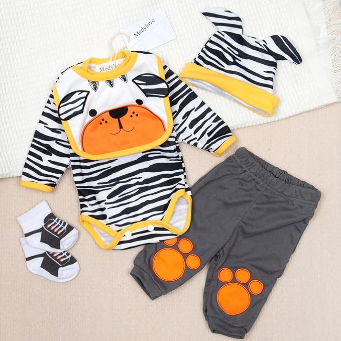22'' Medylove Reborn Baby Doll Clothes Set Boy for 20- 22 inch Reborn Doll Tiger Outfit Accessories 5 Pieces