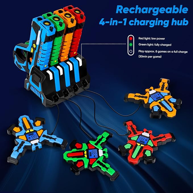 Rechargeable Laser Tag Guns Set of 4 with Gun & Vest Sensors + LCDs - Cool Toys for Kids Teens Adults - Outdoor Shooting Games Family Group Activity - Fun Gift Ideas for Boys & Girls Aged 6+