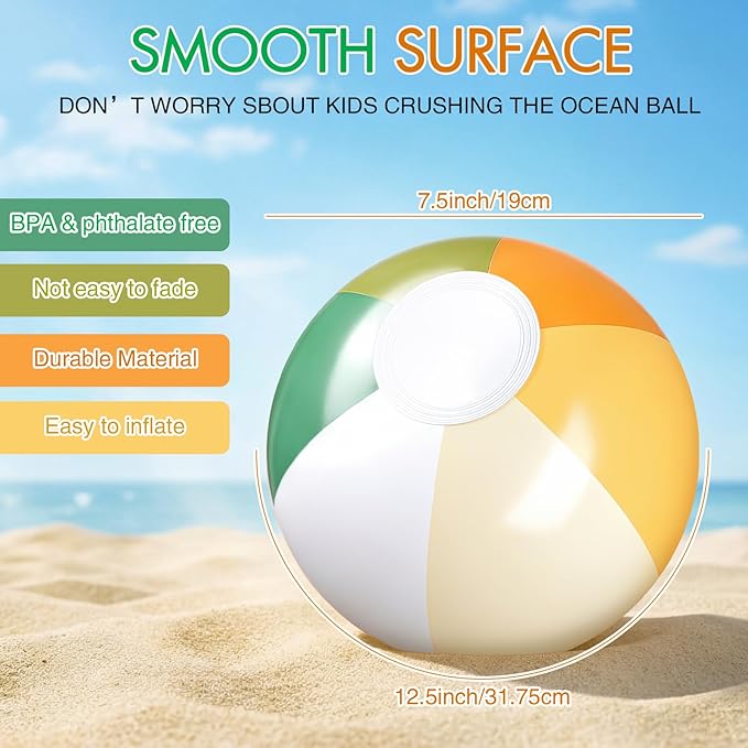Realspring 12 Pcs Inflatable Beach Balls Kids Bulk Matcha Green Stripe Jumbo Big Beach Balls Pool Floating Toys for Adults Water Games Forest Hawaiian Birthday Summer Swimming Party Decor(12.5 Inch)