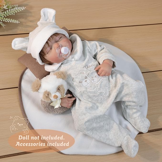 10 Pcs Baby Doll Accessories, Reborn Baby Doll Clothes with Bassinet for 17-22 Inch Realistic Baby Dolls, Pretend Play Outfit Set