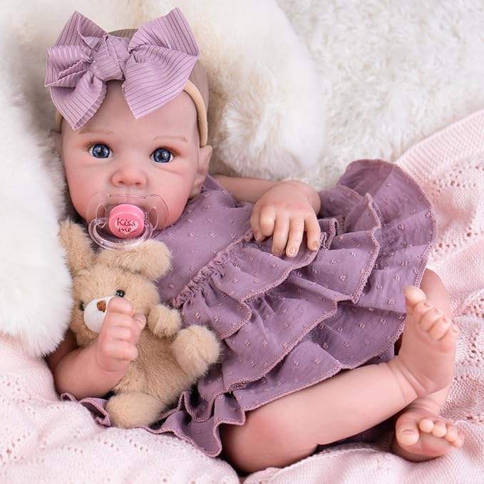 Aori Lifelike Reborn Baby Dolls - 20'' Realistic Newborn Girl Weighted Real Baby Doll with Purple Outfit Set - Soft Cloth Body for Cuddling, Gift for Kids 3+