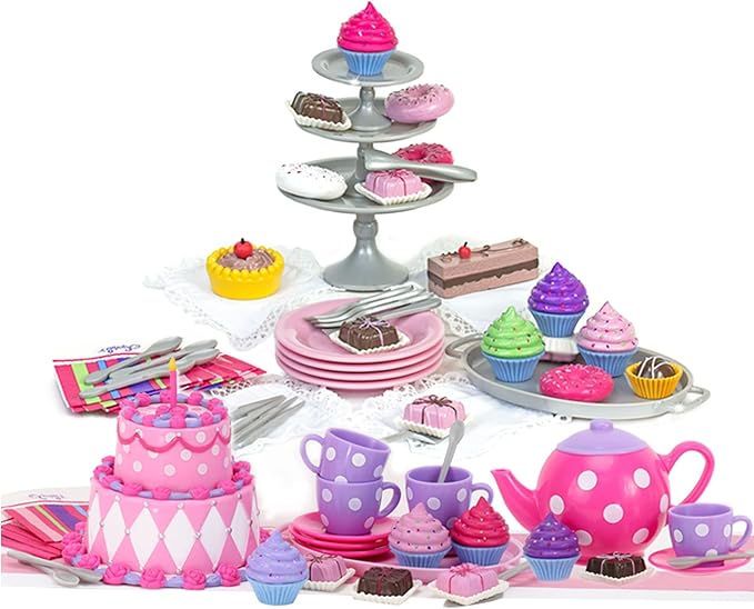 Sophia's 64 Piece Ultimate Dessert Tea Party Set for 18'' Dolls, Pink and Purple