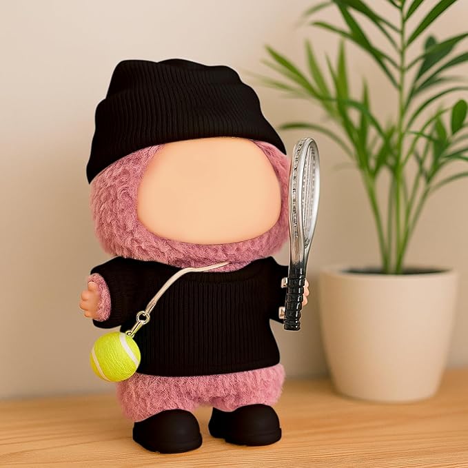 17cm Doll Clothes for Lububu Dolls，Designer Jerseys Clothes Suitable for lububu Dolls Outfits and Accessories Set， Includes top + Pants + Tennis Racket + Ball Charm + Shoes (Black)