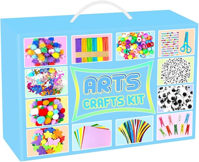BNUZEIYI 2000 PCS Arts and Crafts Supplies for Kids All-in-1 Craft Kit with Pipe Cleaners Craft Box Set DIY Crafting Supply School Supplies Toys Gifts for Girls Boys Ages 4-6, 6-8, 8-12, Blue