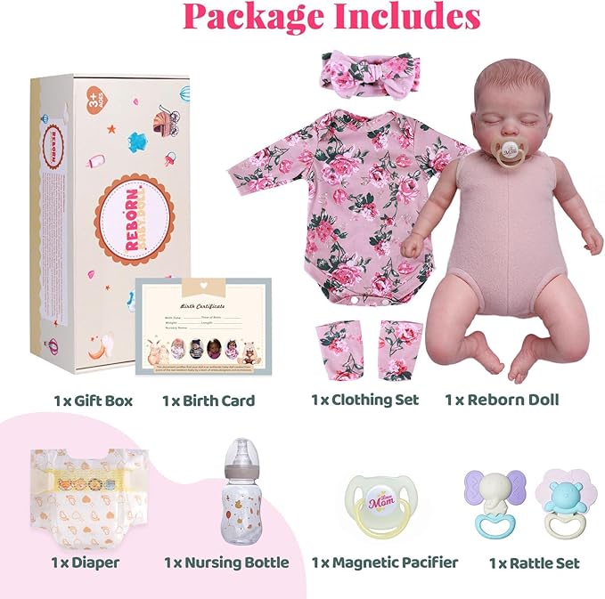 BABESIDE Lifelike Reborn Baby Dolls - Sleeping Realistic Newborn Soft Body Real Life Girl Dolls with Accessories Gifts for Kids Age 3 + & Collection, 20 inches