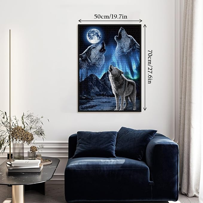 Art Northern Lights Wolf Puzzles for Adults 1000 Pieces, Magic Aurora Animal Landscape Jigsaw Puzzles, Challenging Scenic Moon Mountain Puzzle