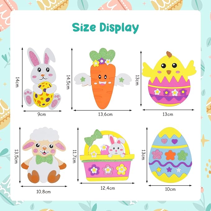 Fennoral 12 Pack Easter Craft Kit for Kids Make Your Own Easter Arts and Crafts DIY Foam Stickers Ornaments Bulk for School Classroom Activity Party Supplies Home Decorations Gift