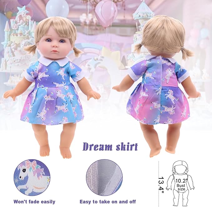 Alive Girl Baby Clothes - 6 Sets 12 Inch Baby Dolls Dress Accessories Include unicorrn Skirt Snow White Dresses Swimsuit Outfits, 12 Inch Doll Clothing for Girls Birthday Xmas Gift
