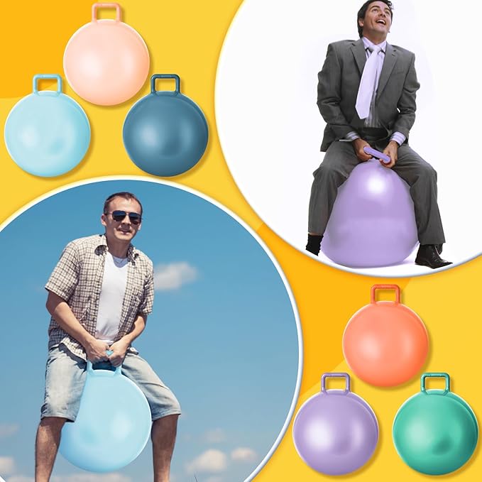 Lewtemi 6 Pcs Hopper Ball Carnival Outdoor Games 32 Inch Jumping Hopping Inflatable Bouncing Ball with Handle and Air Pump for Sport Exercise(Morandi Color)
