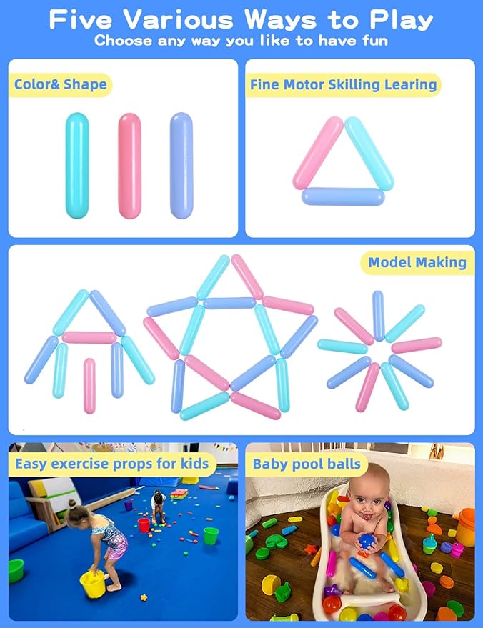 STARBOLO Ball Pit Balls for Toddlers - Pack of 500 Ball Pit Balls Crush Proof Plastic Toy Balls for Toddlers Ball Pits, Ball Pit Play Tent, Baby Pool Water Toys(Macaron 5 Color;Candy Long Balls)