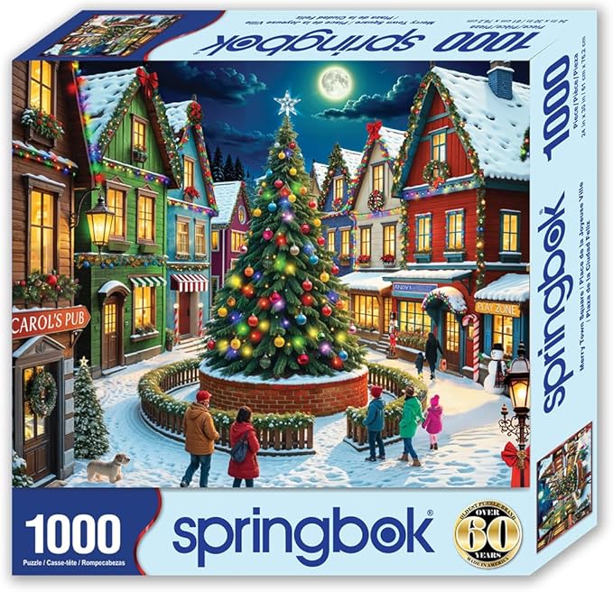 Springbok Merry Town Square 1000 Piece Jigsaw Puzzle for Adults - Christmas and Holiday Puzzle - Unique Cut Pieces - Made in USA