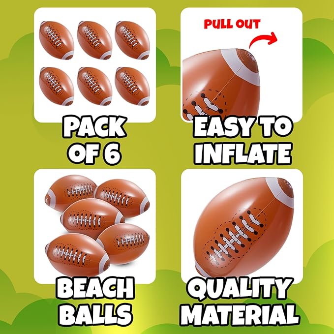 Inflatable Beach Balls (6 Pack) - 16-Inch Durable PVC Blow Up Beach Balls for Kids, Easy to Inflate, Summer Pool Float, Party Favors, Sports Theme Decorations, Giveaways & Outdoor Toys