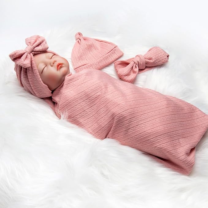 Reborn Baby Dolls Clothes Swaddle Blanket Set High Flexibility Blanket Fit 17-22 Inches Reborn Dolls Girl Fake Baby Clothes Accessories 4 Pieces of Pack