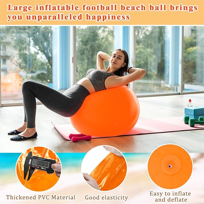 Jenaai 2 Pcs 30 Inch Large Bouncy Balls Giant Inflatable Rubber Kickballs Big Outdoor Exercise Jumping Hopping Ball for Outdoor Activity Sports Party Decor(Orange, Green)