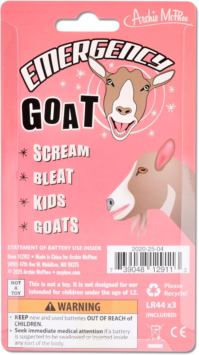 Archie McPhee: Emergency Goat - Electronic Sound Maker, 3.5" Handheld Device, 4 Noises, Scream-Bleat-Kids-Goats, Farmyard Fun, Gag Gift, Novelty Toy