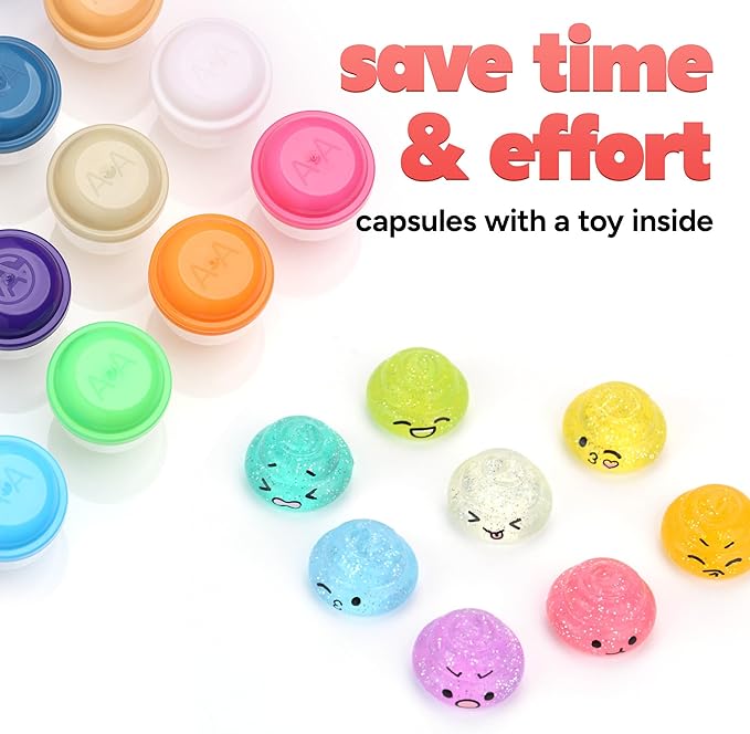 Entervending Unicorn Poop Mini Toys in Capsules - 50 Pcs of 1.1 Inch Acorn Capsule and Unicorn Toy Poop for Kids - Plastic Capsules for Toys Bulk - Vending Machine Refill