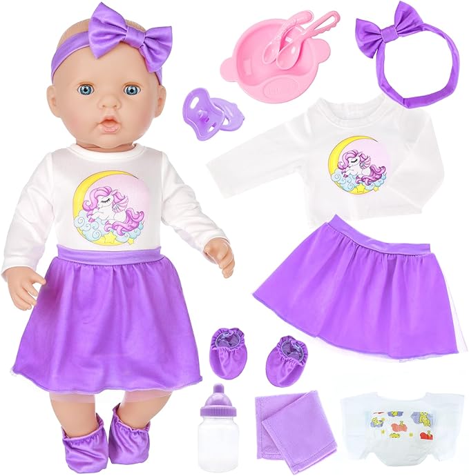 UNICORN ELEMENT Baby Doll Accessories Doll Diaper Bag Set with 14-16 Inch Doll Clothes Set Included Bottles, Pacifier, Diaper, Headband Best Gift for Kids