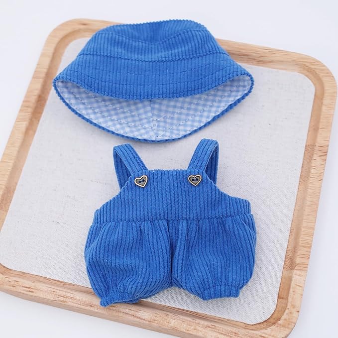 Etistta 6.7 inch Doll Clothes with Hat, Corduroy Bib Pants Overalls for 17cm Doll Accessories Outfits (Blue)