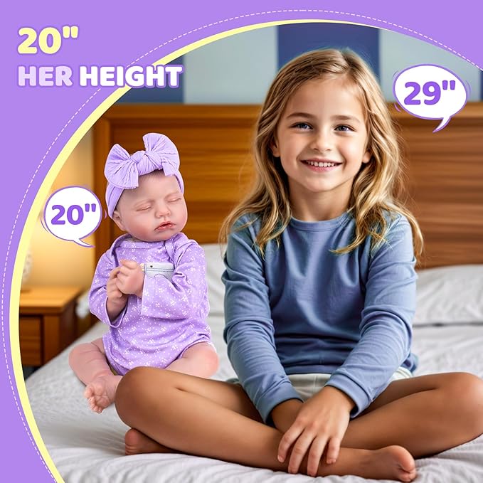 Aori Reborn Baby Dolls Realistic 20 Inches - Newborn Real Baby Doll Girl with Feeding Toy Kit, Lifelike Companion Gift Set for Kids, Birthday, Pretend Play