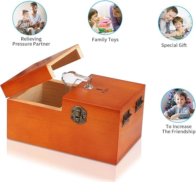 Useless Box with Surprises Wooden Useless Box Fully Assembled Toy for Adults and Children