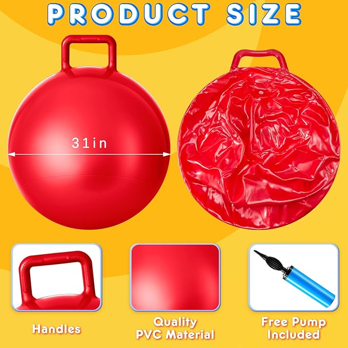 Lewtemi 3 Pcs 31 Inch Bouncing Ball with Handle, Outdoors Hopper Jumping Hopping Ball and Air Pump for Sports Exercise (Red, Blue, Green)