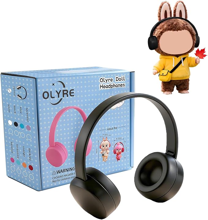 Olyre Doll Headphones for Dolls, Fits 17cm(6.69") Height Trendy Dolls or 1/6 BJDs, Miniature Headset Costume/Clothing Accessory (Doll Not Included) (Black)