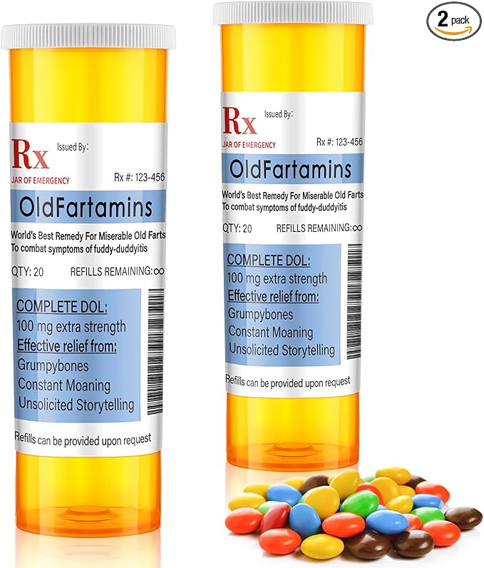 2 Set Funny Prank Pill Bottles with Stickers Without Candy 40th 50th 60th 70th Birthday Gifts for Men Novelty Joke Pill Bottles Gag Gifts Hamper for White Elephant Party Favors Ideas