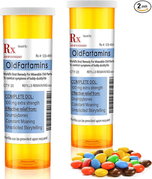 2 Set Funny Prank Pill Bottles with Stickers Without Candy 40th 50th 60th 70th Birthday Gifts for Men Novelty Joke Pill Bottles Gag Gifts Hamper for White Elephant Party Favors Ideas