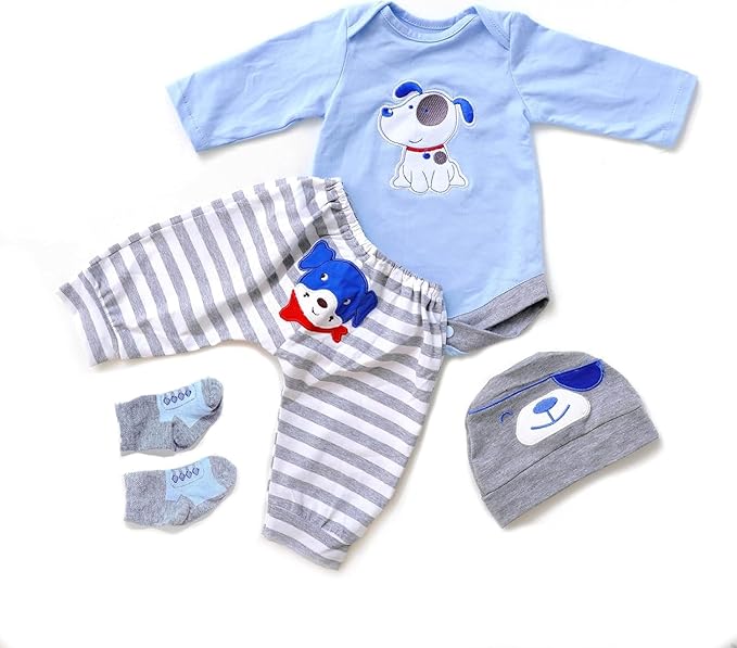 Reborn Baby Doll Clothes for 17-22 Inch Newborn Baby Dolls Clothing Boy Outfit Accessories Puppy Pattern 4pcs Set