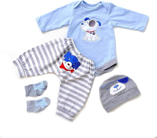 Reborn Baby Doll Clothes for 17-22 Inch Newborn Baby Dolls Clothing Boy Outfit Accessories Puppy Pattern 4pcs Set