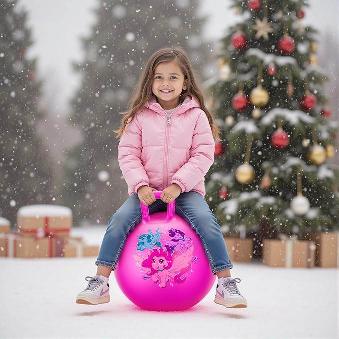 ZOOJOY Hopper Ball for Kids, 18 Inch Bouncy Ball with Handle, Pink Unicorn Girls Toys for Indoor Outdoor Acitve Play with Pump, Easter Basket Stuffers Girls Boys Gifts for 3 4 5 6 7 8 Yr Balance Toys