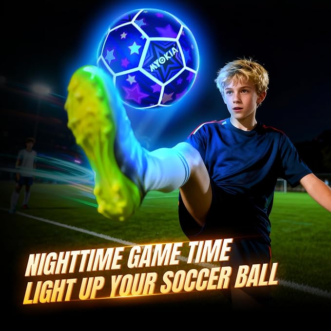 Light Up Soccer Ball Glow in The Dark Size 5 Indoor&Outdoor Sports Gifts Birthday Ideas for 3-15+ Boys, Girls, Teens with Pump & USB Cable, Tri-Color (Red, Green, Blue)，Outdoor Night Games