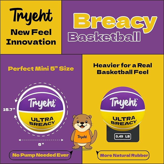 Mini Basketball, 5-Inch Self-Inflating Rubber Ball – No Pump Needed, High-Bounce Breacy Ball for Indoor Mini Hoop & Outdoor Play