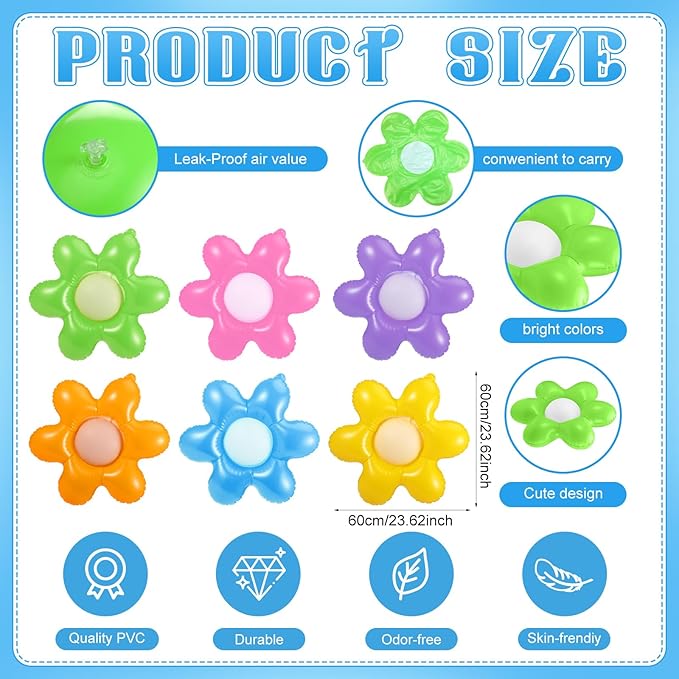 Leyndo Hoteam 6 Pcs 24 Inch Spring Inflatable Daisy Decorations Summer Flower Pool Floats Garden Ornaments Outdoor Indoor Party Decor Yellow White Colorful PVC Inflatable Flowers for Birthday Wedding
