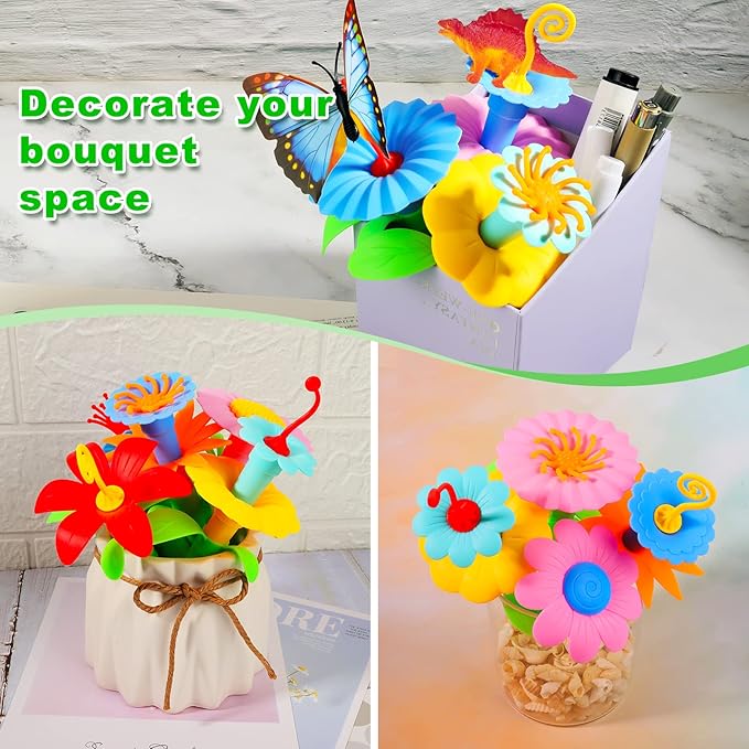 Toys Gifts for Toddlers Boys Girls Age 2 3 4 5 6, 167 PCS Dinosaur Flower Garden Building Blocks, STEM Fine Motor Skill Stacking Games, Easter First 1st Birthday Gifts for Preschool Kids 2+ Years Old
